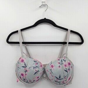 Victoria's Secret PINK Bra Women's 34DD Blue-Gray Pink Floral Date Push Up
